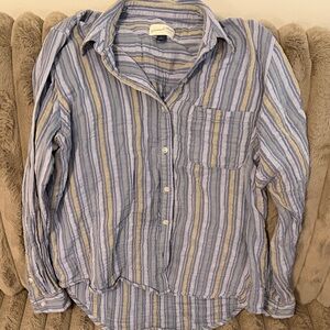 Striped Button-Up Shirt in Blue and Cream